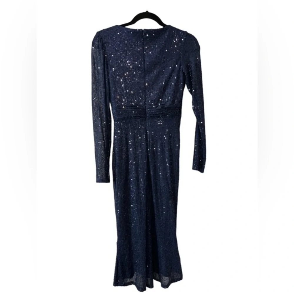 Mac Duggal Sequined long sleeve midi dress prom formal‎ midnight blue size 0